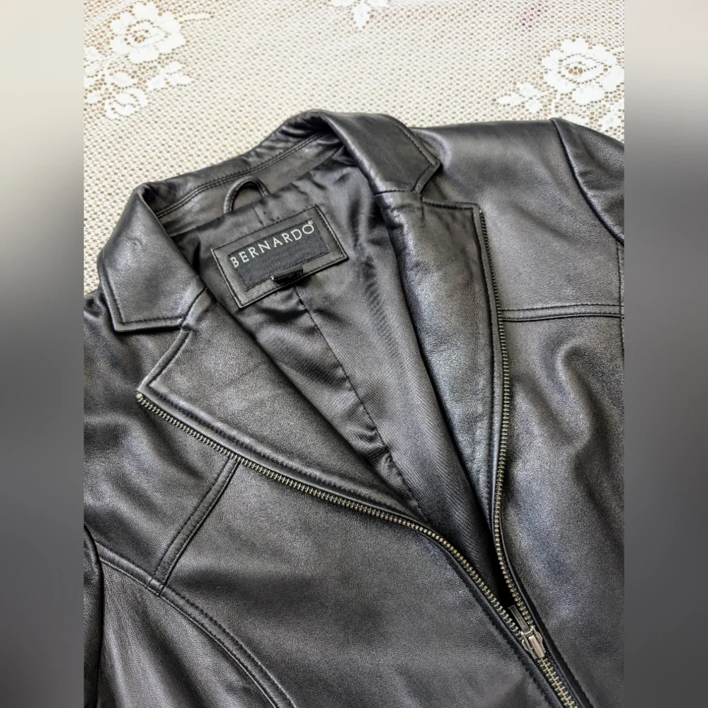 Bernardo Moto Leather Jacket Black Fitted Modern - Picture 3 of 7